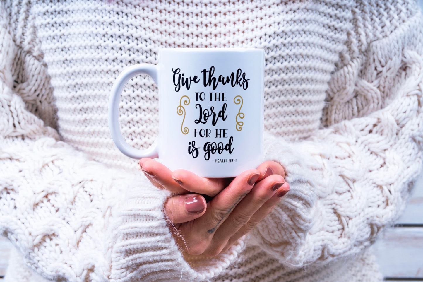 Psalm 107:1-Ceramic Scripture Verse Mug